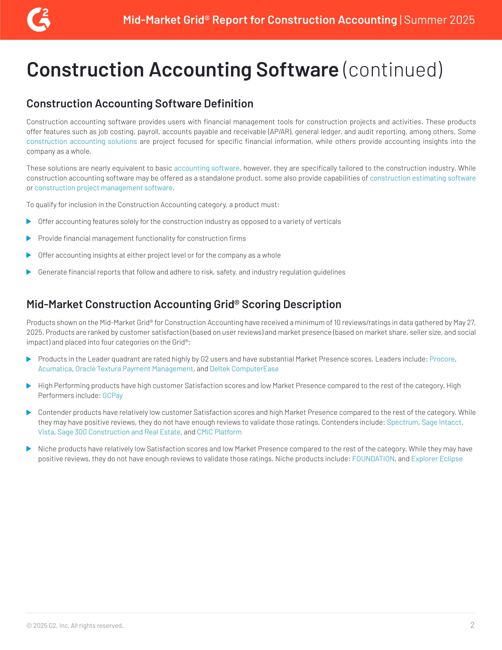 Rapport sur les logiciels de comptabilité de la construction sur le marché intermédiaire, été 2025, page 1