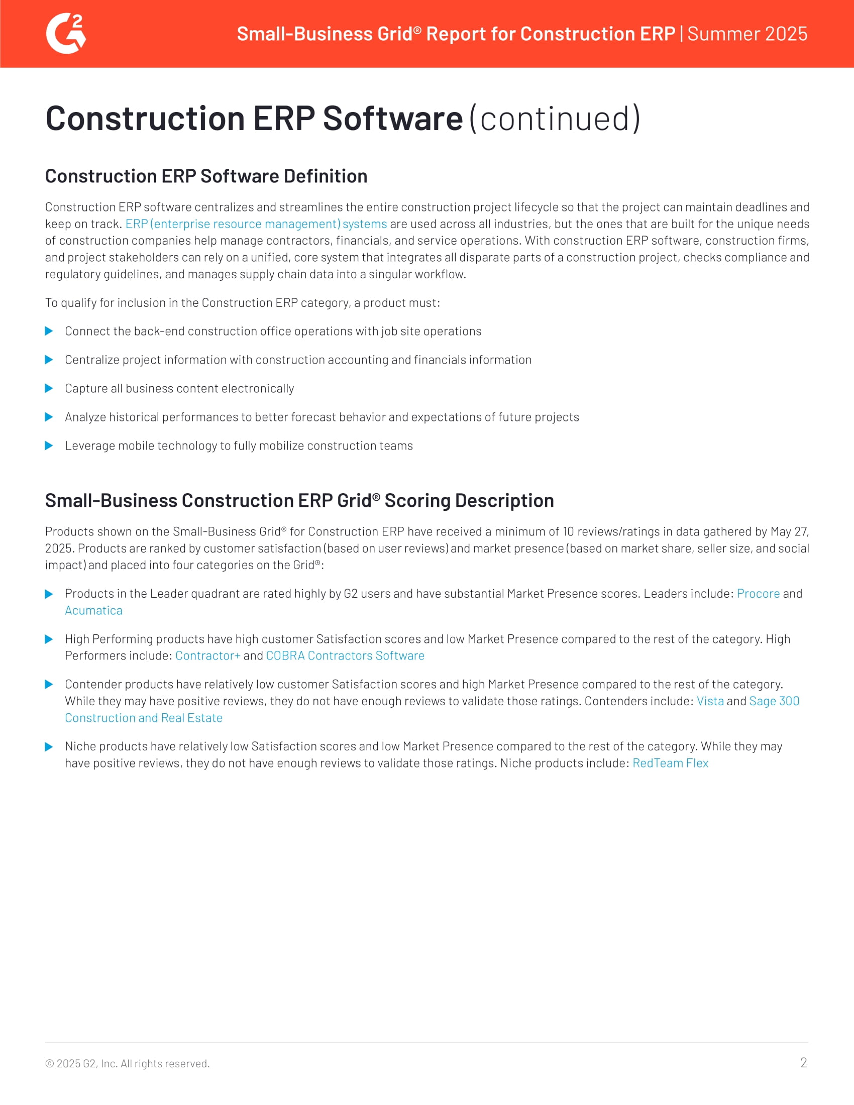 Rapport sur les logiciels ERP pour la construction des petites entreprises Été 2025, page 1