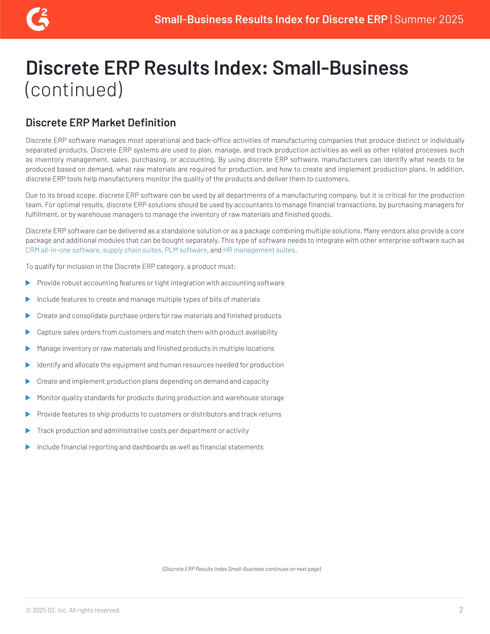 Top-Ranked Small-Business Discrete ERP Solutions in G2’s 2025 Results Index, page 1