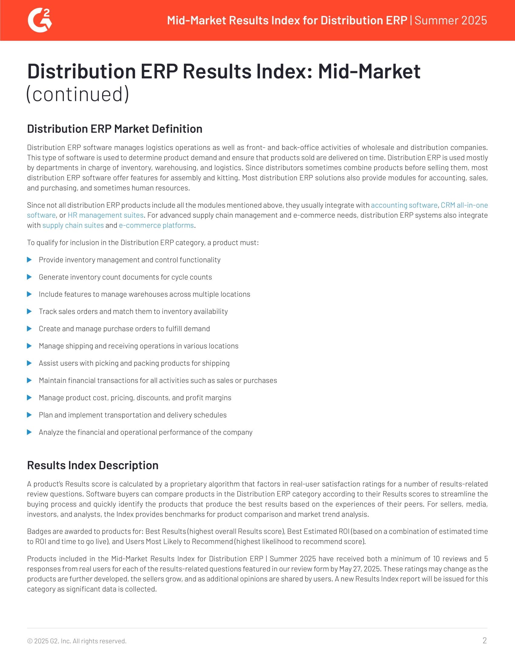 Top-Rated Mid-Market Distribution ERP Solutions for Usability in G2’s 2025 Summer Report, page 1