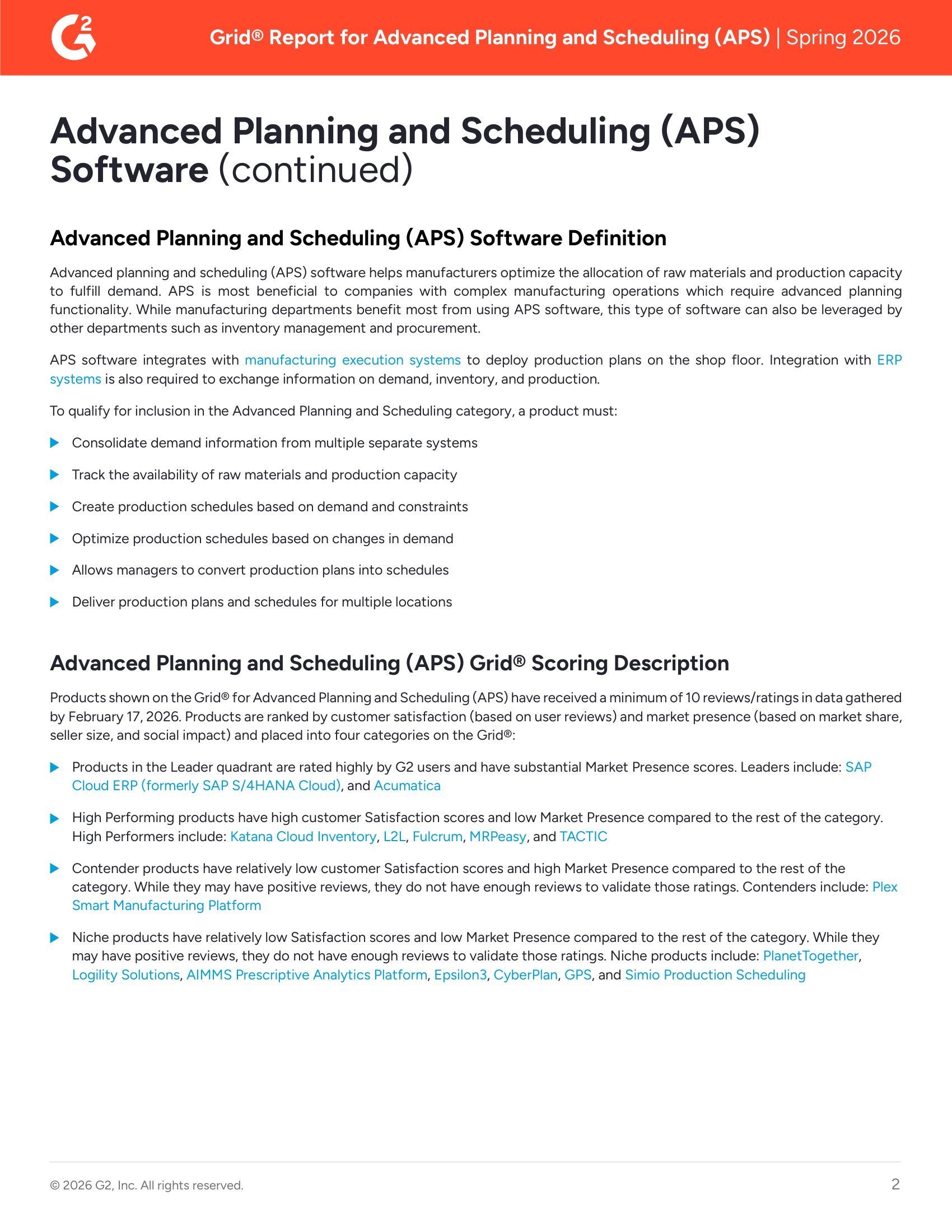 Spring 2026 G2 Grid® Report: Top Advanced Planning & Scheduling (APS) Software, page 1