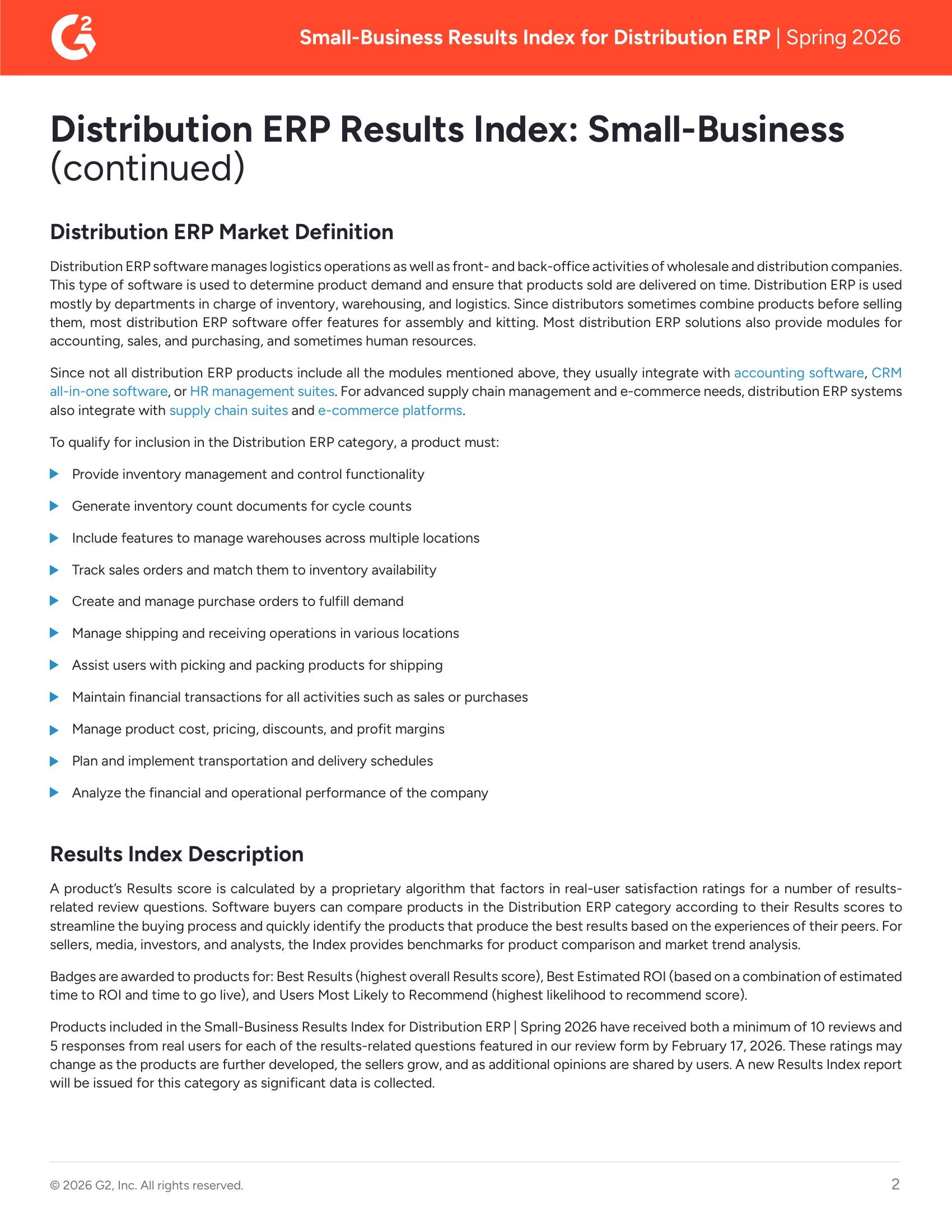 Acumatica Tops G2’s Spring 2026 Results Index for Small-Business Distribution ERP, page 1
