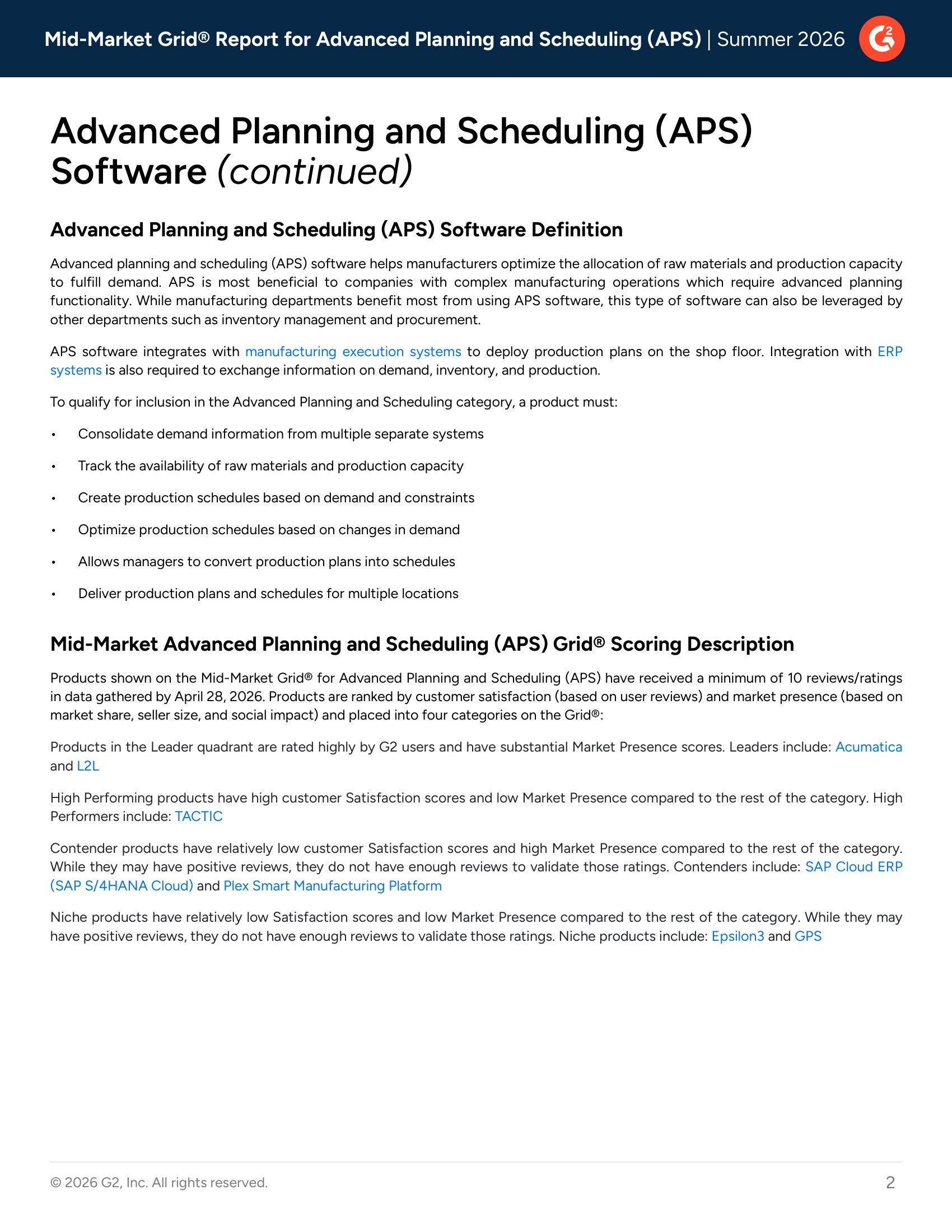 Acumatica Ranked #1 in G2’s Summer 2026 APS Mid-Market Grid® Report, page 1
