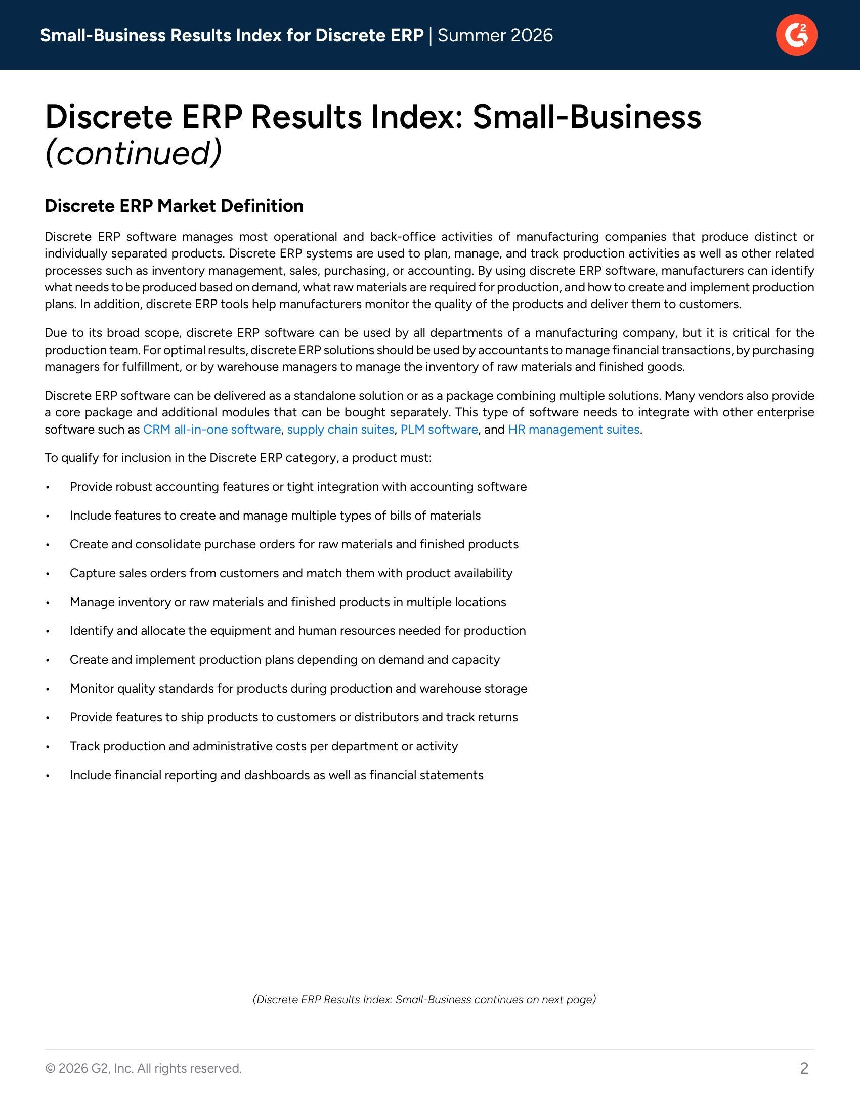 Top-Ranked Small-Business Discrete ERP Solutions in G2’s Summer 2026 Results Index, page 1