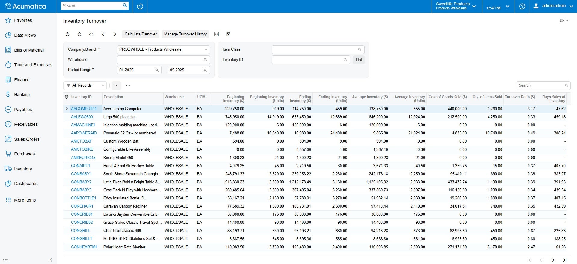 Screenshot of the Acumatica product to show Inventory Management capabilities of Acumatica in comparison to QuickBooks