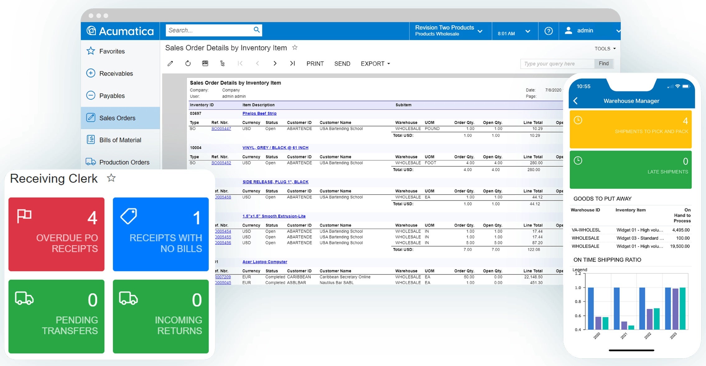 Screenshot of the Acumatica product to show Real-Time Reporting of Acumatica in comparison to QuickBooks