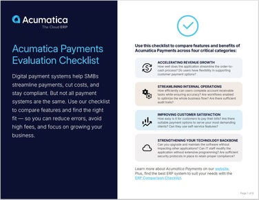 Acumatica Payments Evaluation Checklist