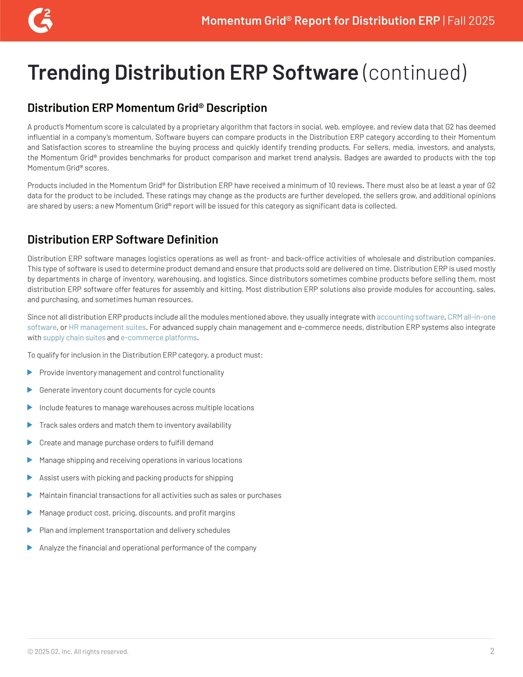 Momentum Grid® Report for Distribution ERP Fall 2025, page 1