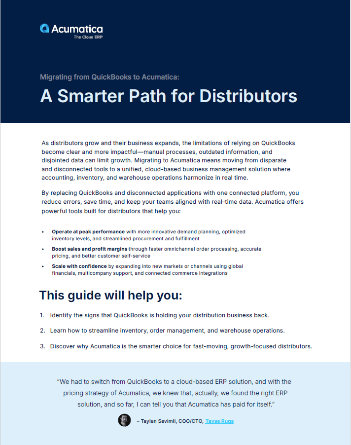 Guía de migración para distribuidores que se plantean cambiar de QuickBooks a Acumatica