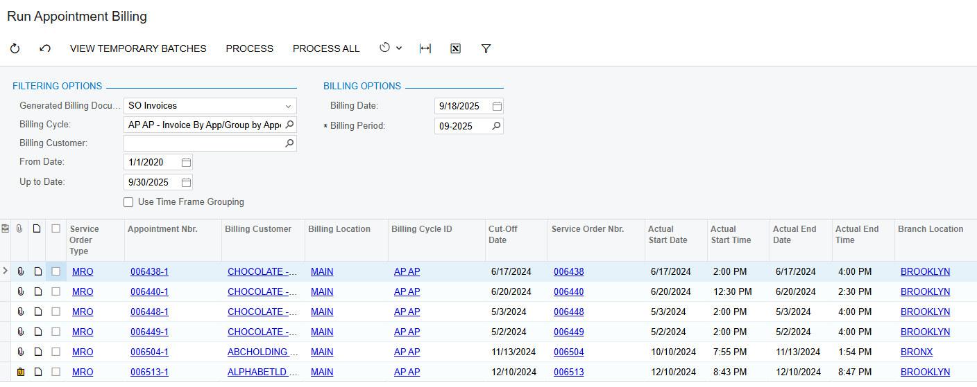 Screenshot of Billing and Contracts