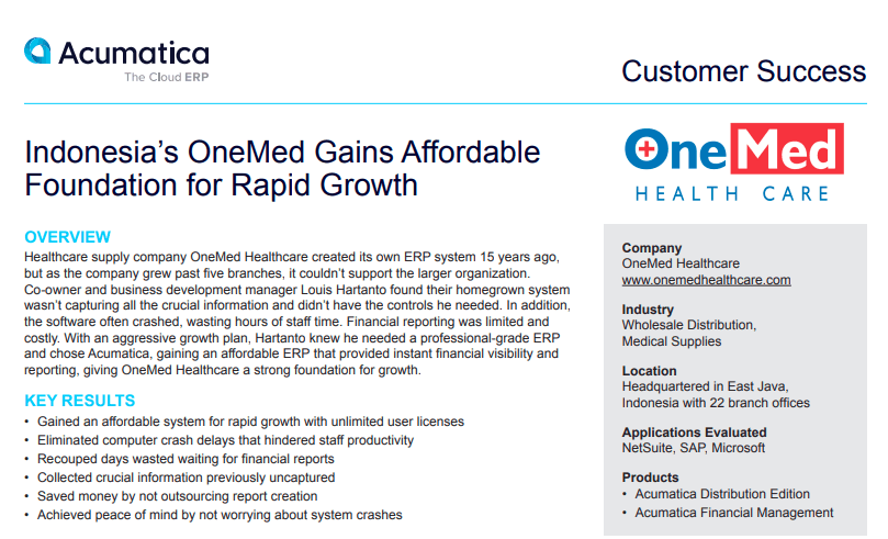 OneMed Healthcare Success Story Accounts Payable Product Sheet