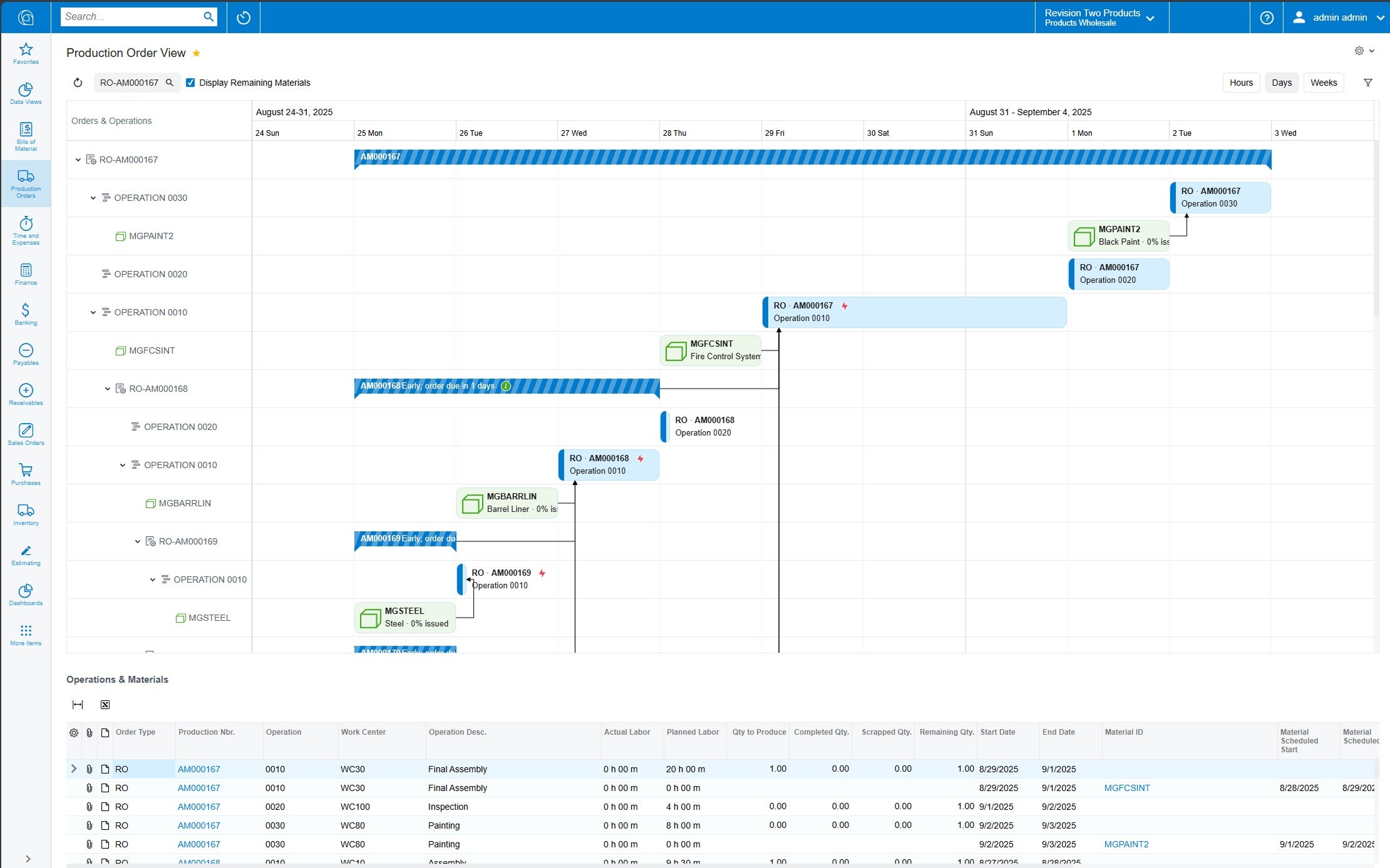 Planification et planification avancées (APS) Capture d’écran du produit Acumatica pour montrer la planification et la planification avancées (APS) d’Acumatica comparées à QuickBooks