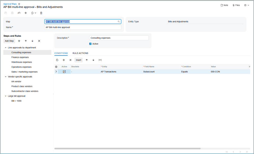 Approval workflows Screenshot of the Acumatica Approval workflows