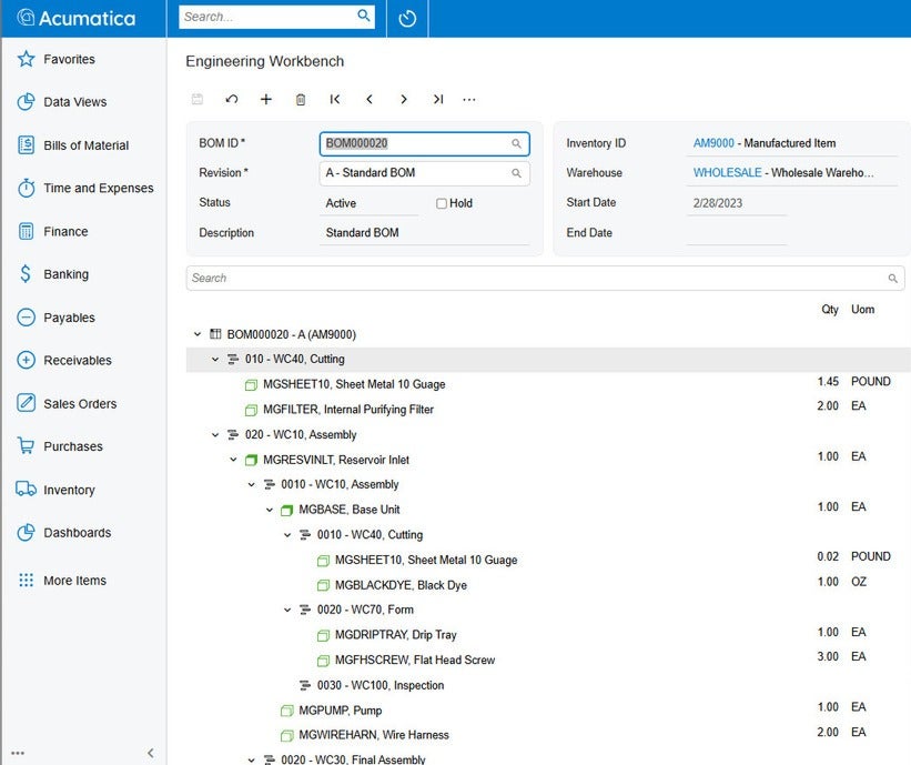 Screenshot of the Acumatica Production Planning & Control