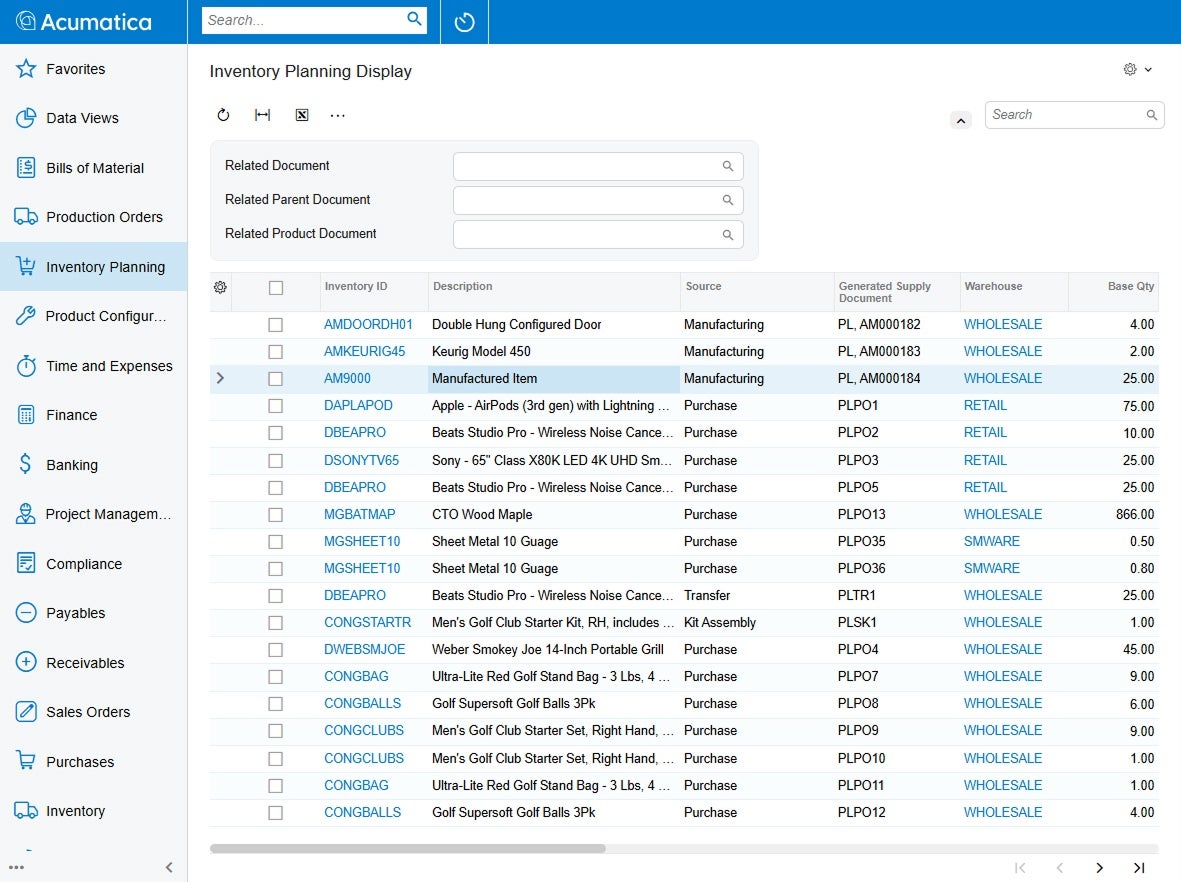 Screenshot of the Acumatica Supply Chain Management