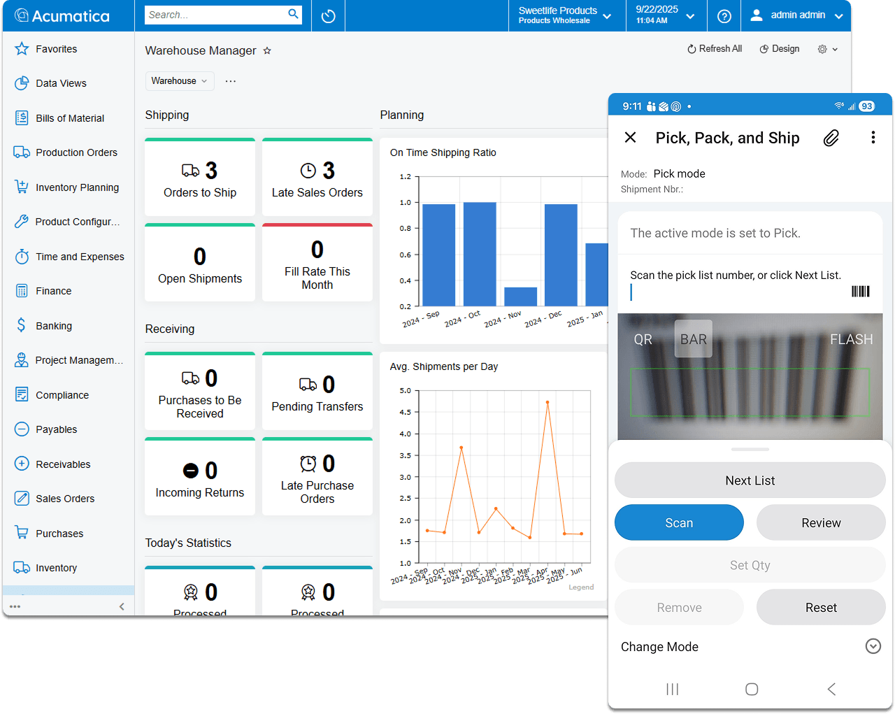 Screenshot of the Acumatica Warehouse Managment