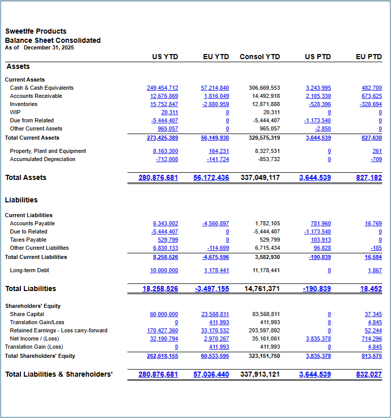 Screenshot of Real-time financial consolidation