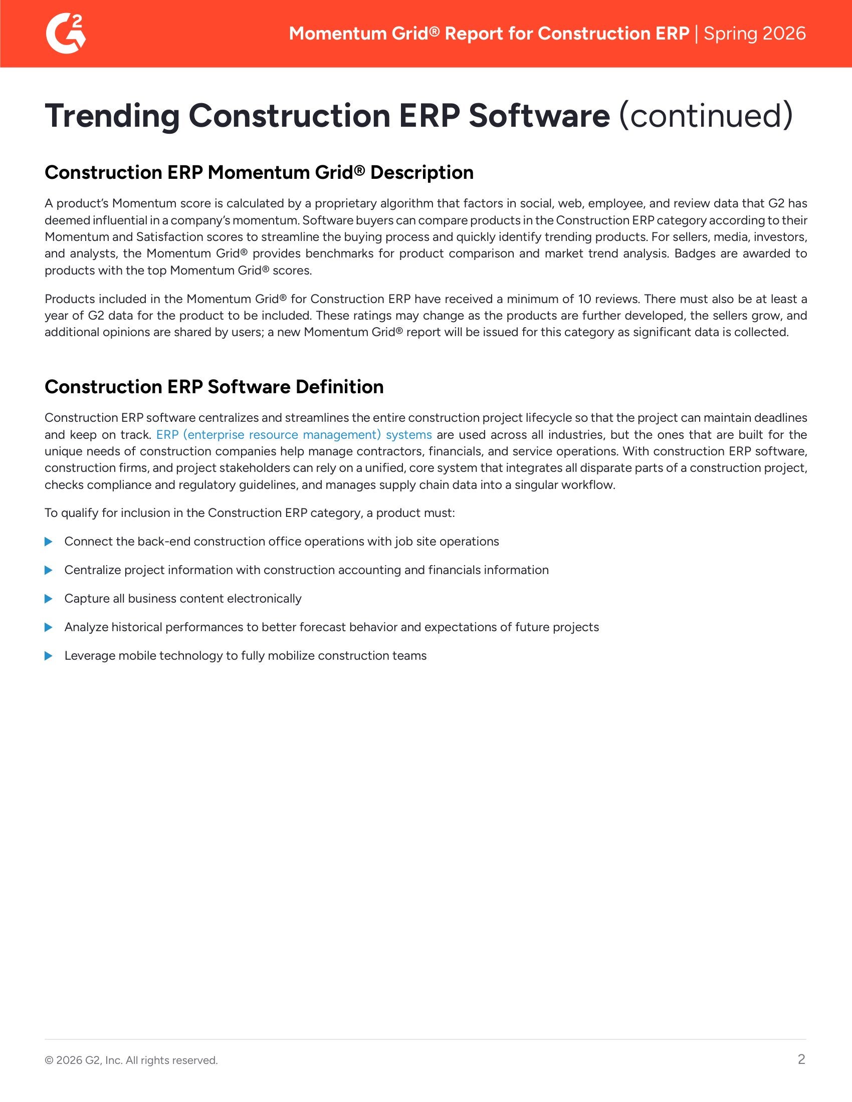 Acumatica Recognized as a Momentum Leader in G2 Construction ERP Grid® – Spring 2026, page 1