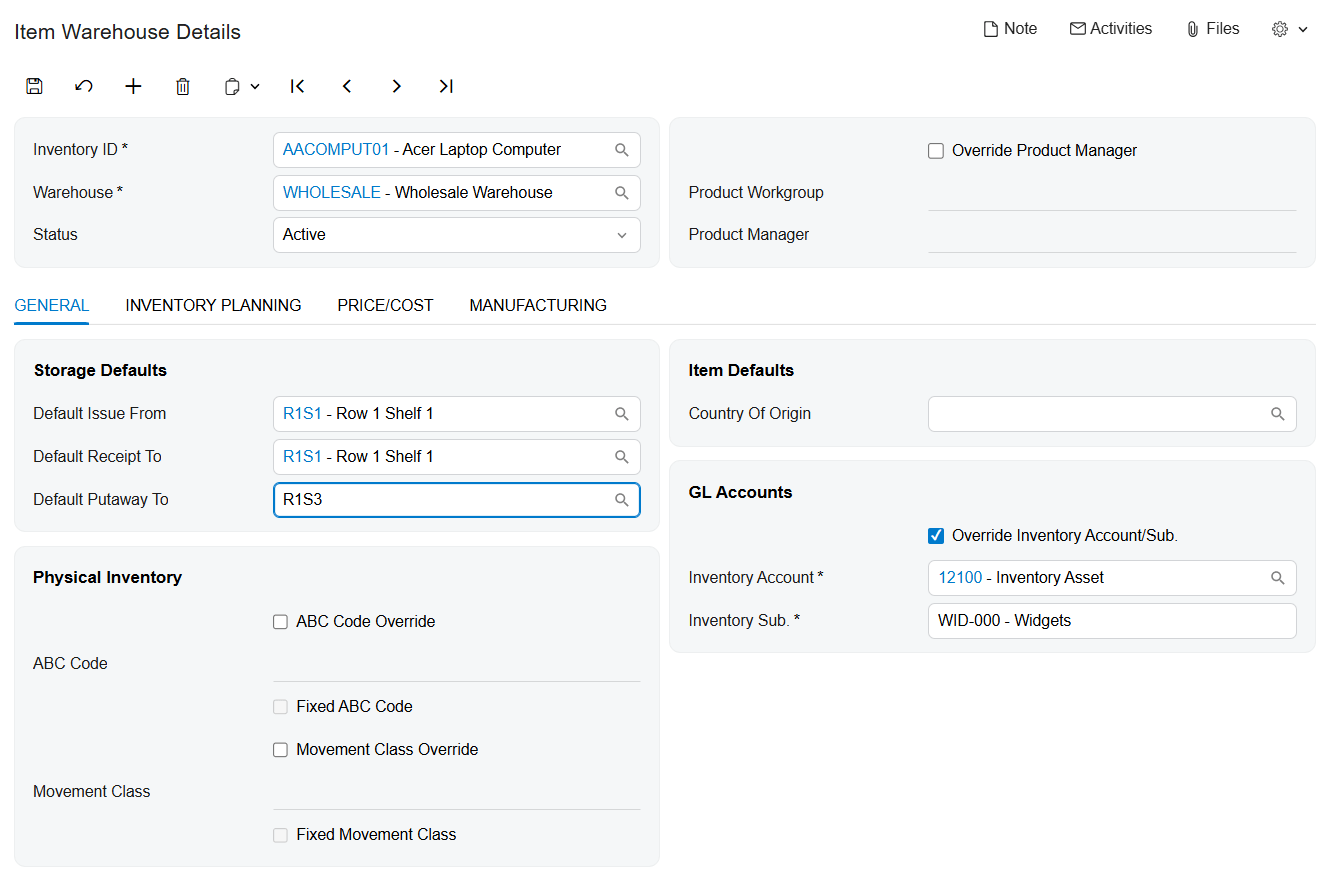 Gestion des stocks Capture d’écran de l’Acumatica Inventory Management