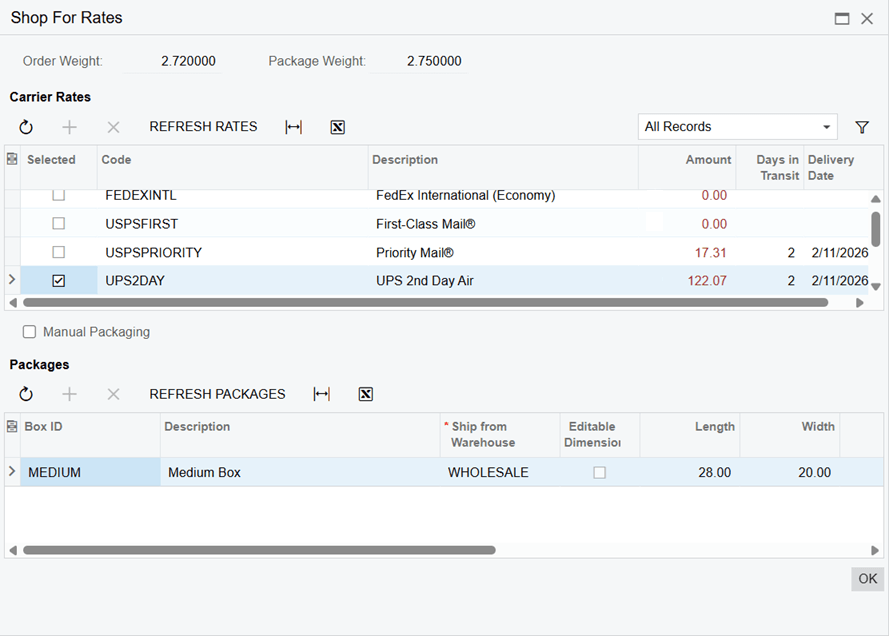 Screenshot of Order processing