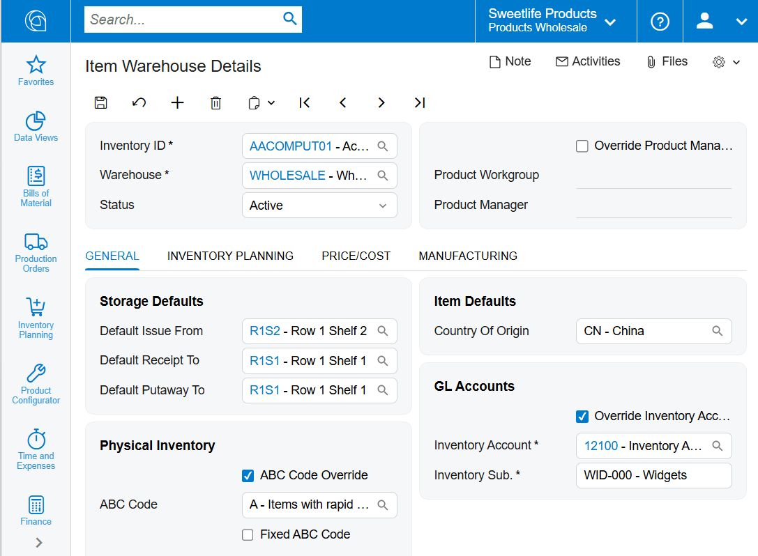 Screenshot of Warehouse Administration