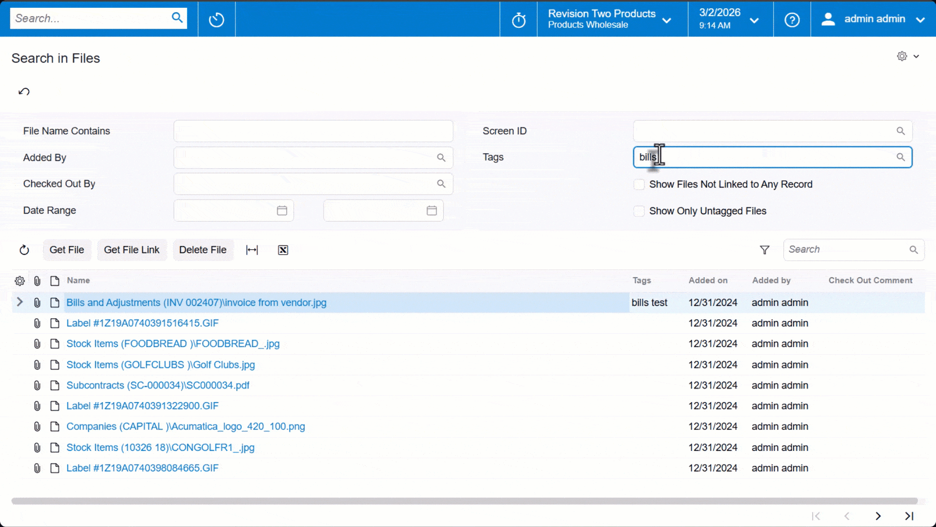 Organizar documentos del ERP mediante etiquetas