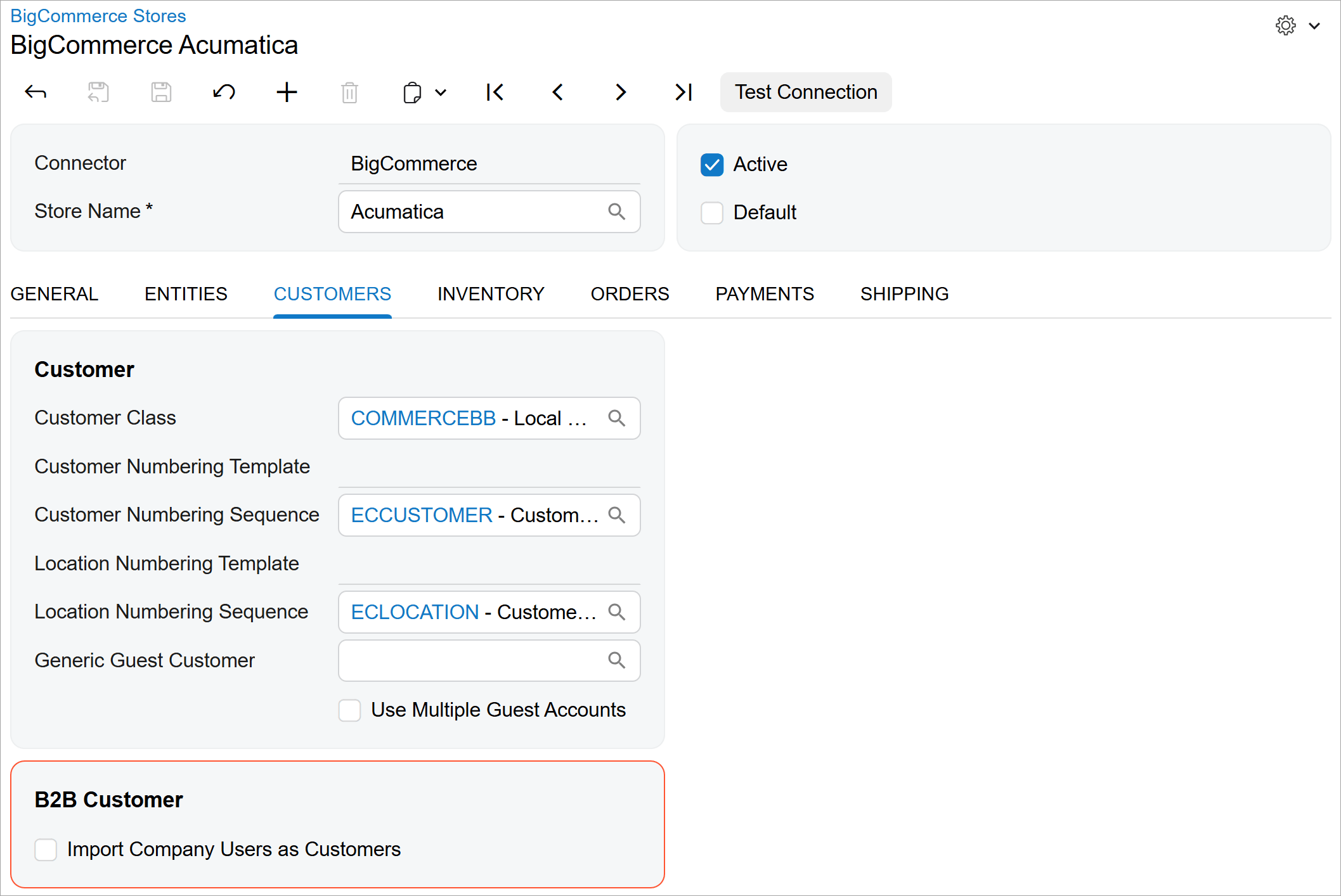 Importar empresas B2B de BigCommerce a Acumatica