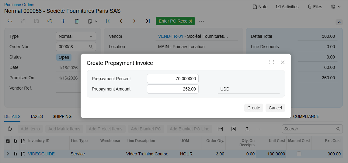Facturas de pago por adelantado