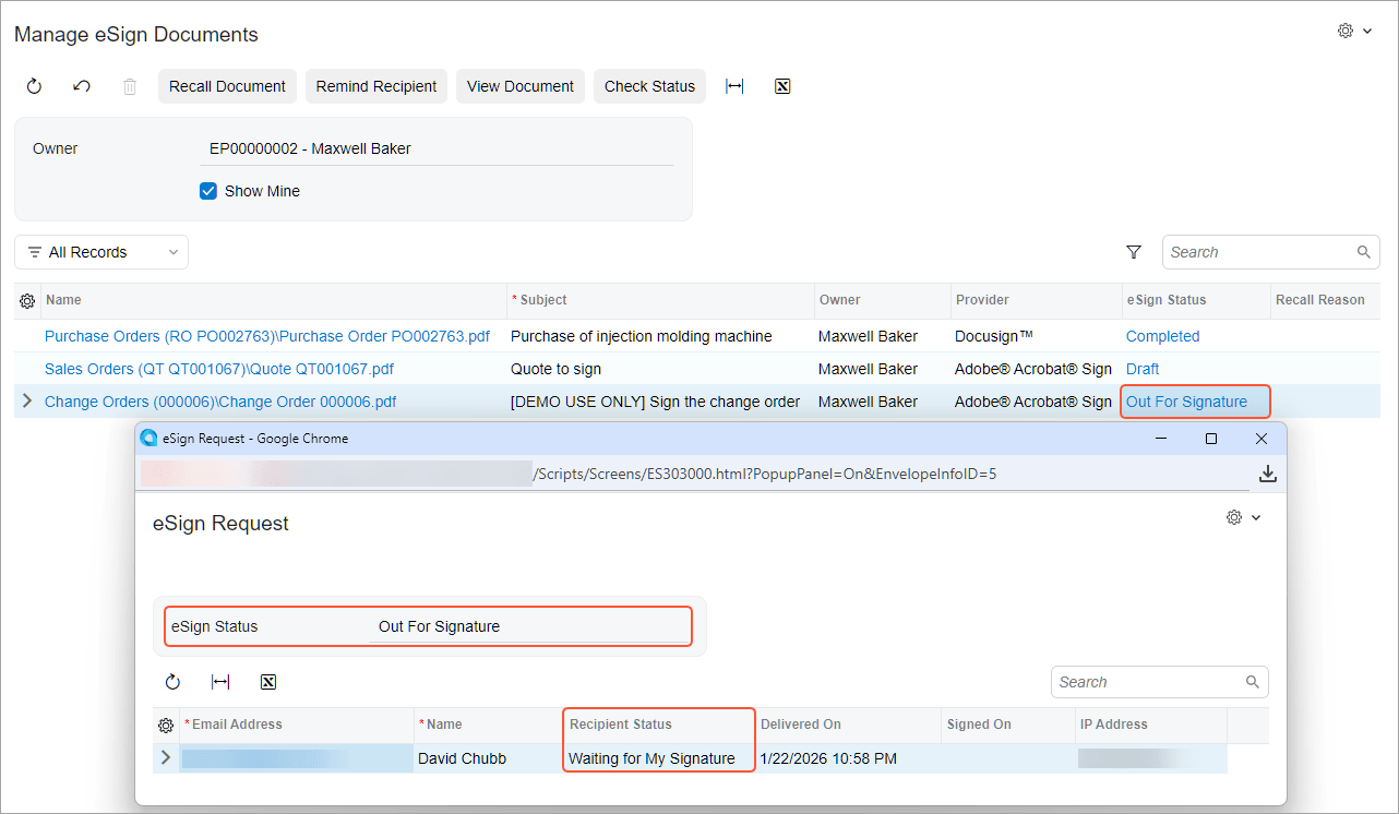 Enviar documentos del ERP para su firma electrónica