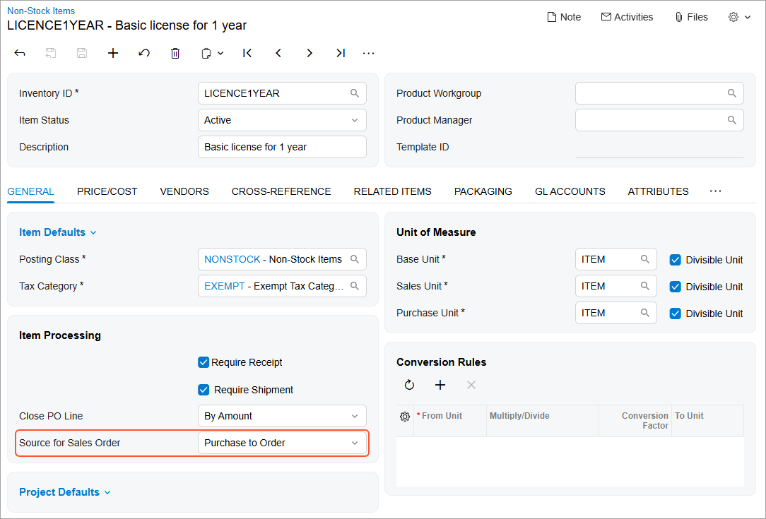 Fuentes predeterminadas para artículos no disponibles en stock