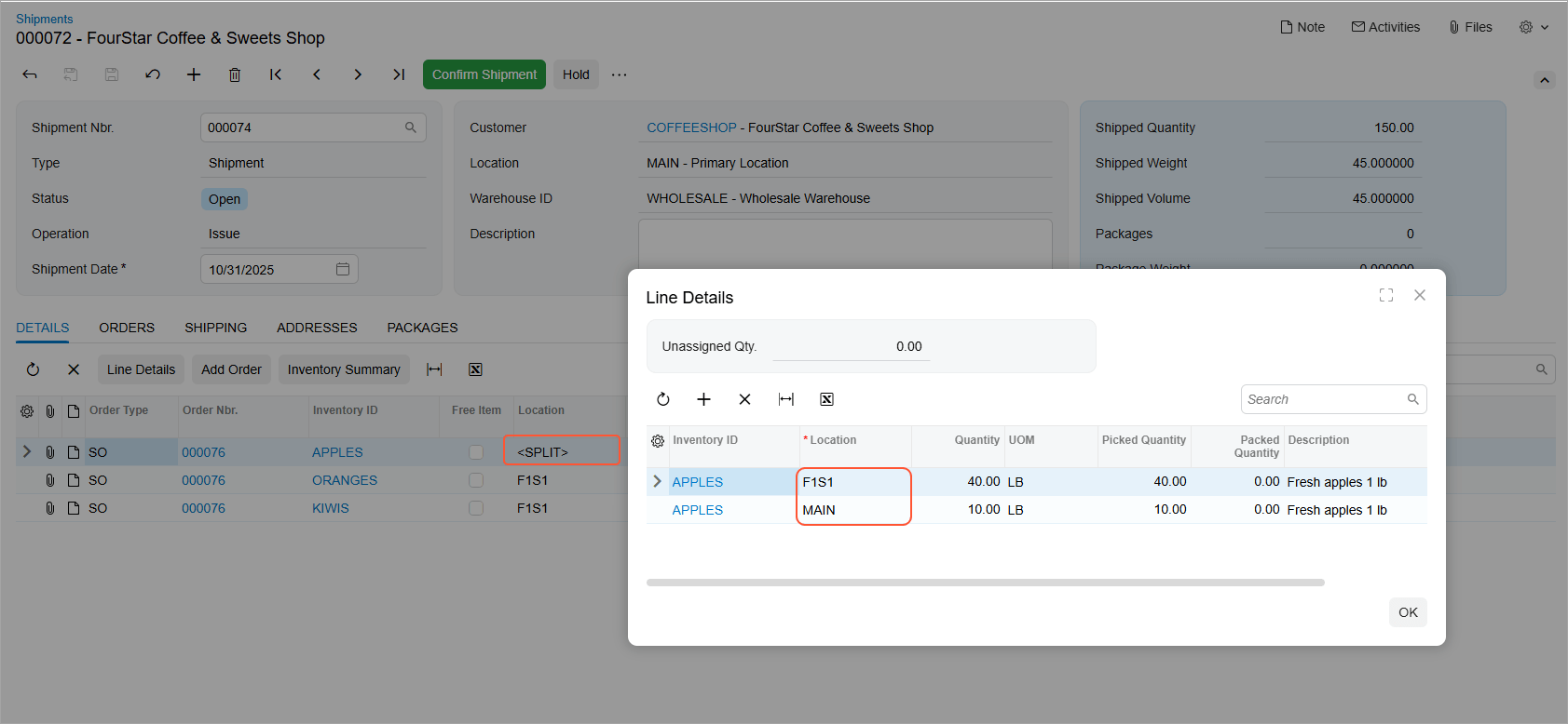 Modificar las ubicaciones de preparación de pedidos sobre la marcha