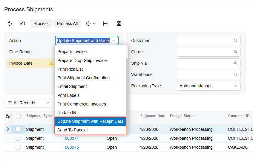 Flujos de trabajo de envío optimizados con Pacejet