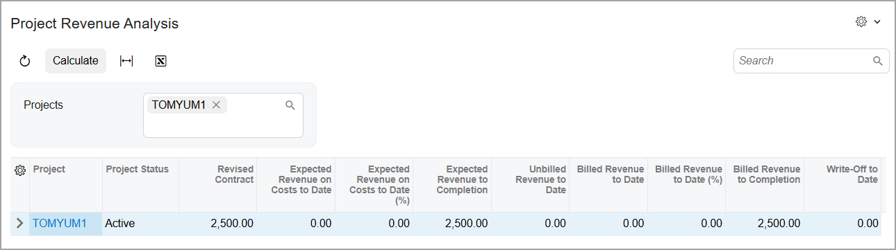 Analice los ingresos de proyectos de servicios profesionales o de construcción en cualquier momento