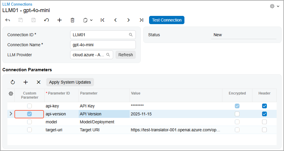 Personalizar los parámetros de conexión de la IA