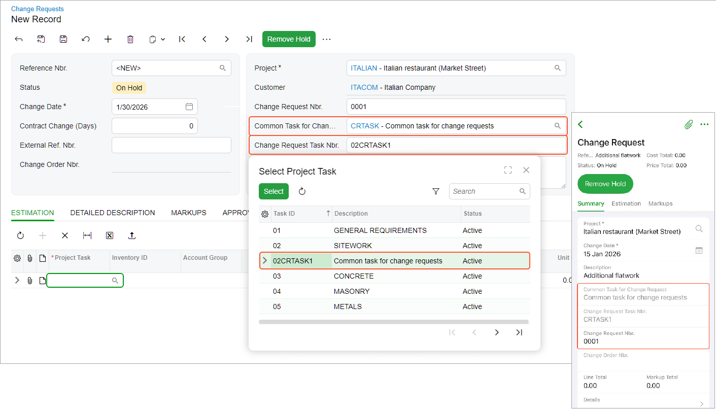 Órdenes de modificación de proyectos de construcción y flujos de trabajo de solicitudes de modificación