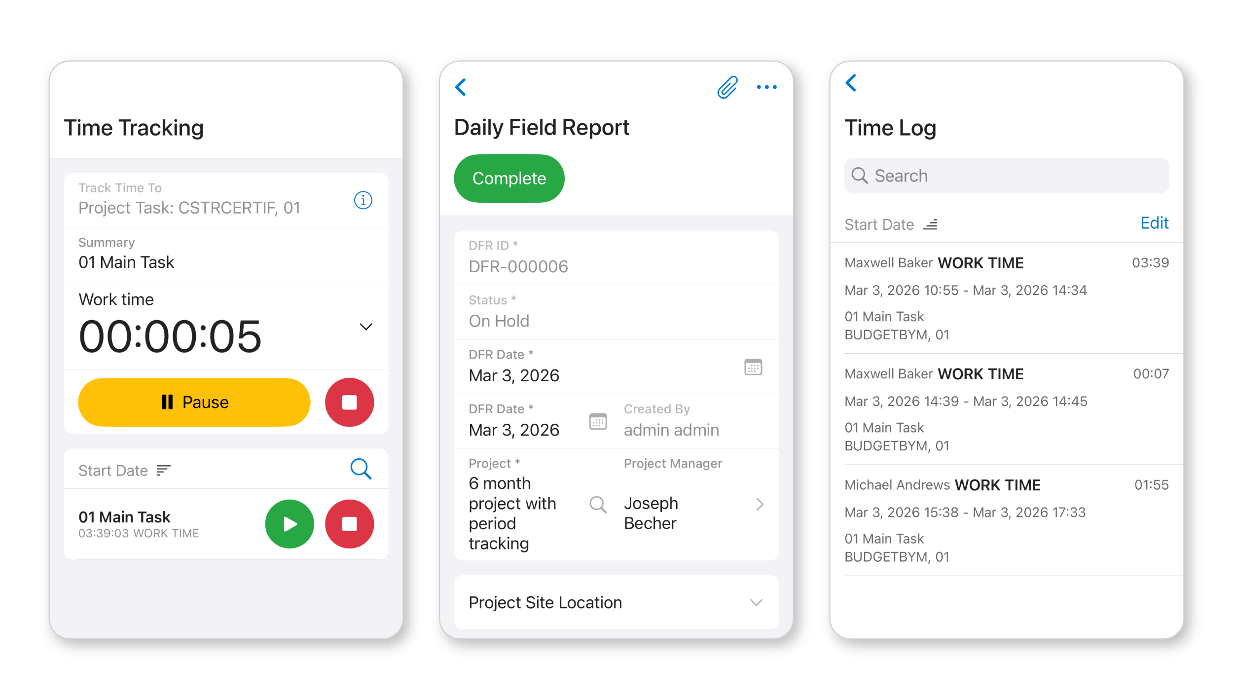 Informes de horas de trabajo móviles para la construcción y los servicios de campo