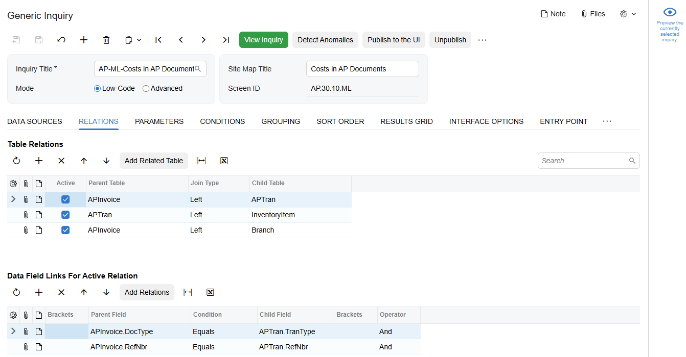 Screenshot of Reports and Inquiries