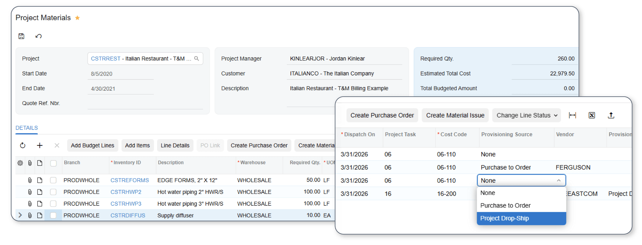 Documentation relative aux projets Acumatica