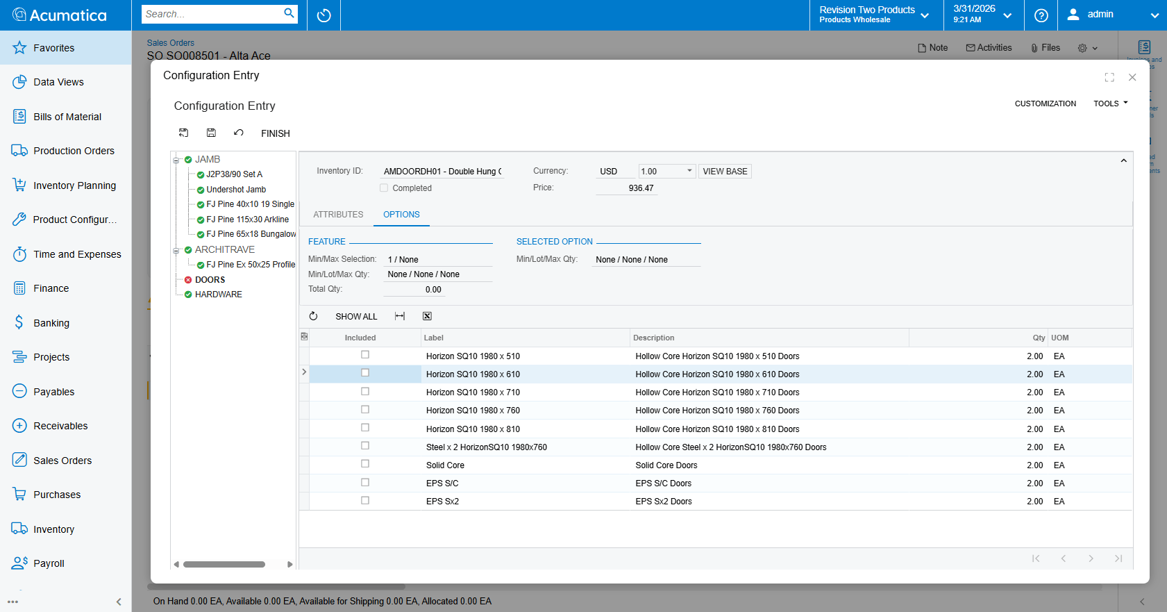 Financial Management Screenshot of the Acumatica product to show Sales and Service