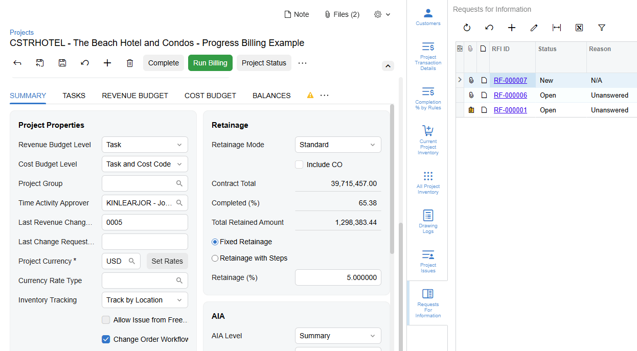 Screenshot of RFIs and Submittals