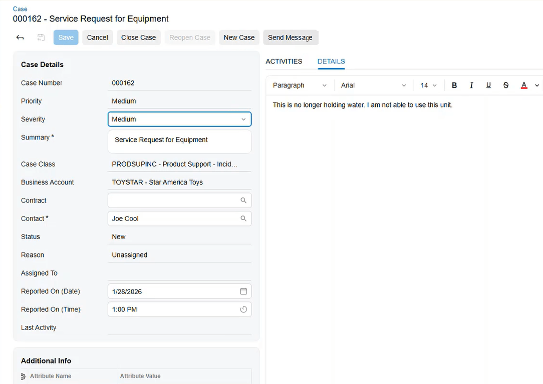 Soutien à la clientèle Capture d'écran du service client d'Acumatica
