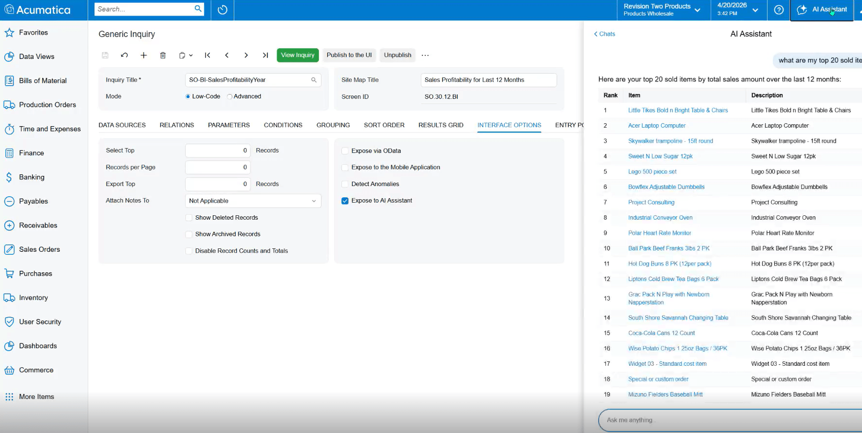 Interactive AI Assistant Screenshot of the Acumatica Screenshot of Interactive AI Assistant