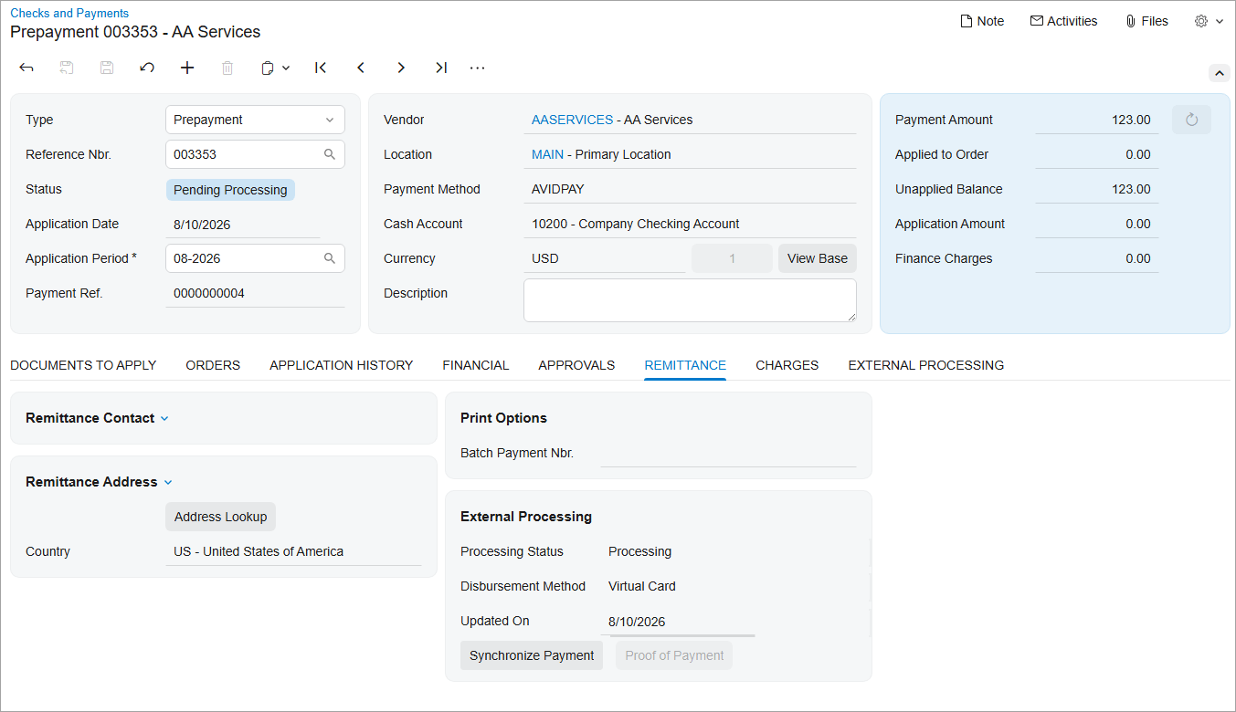 Screenshot of Acumatica Enterprise-Grade Payment Execution