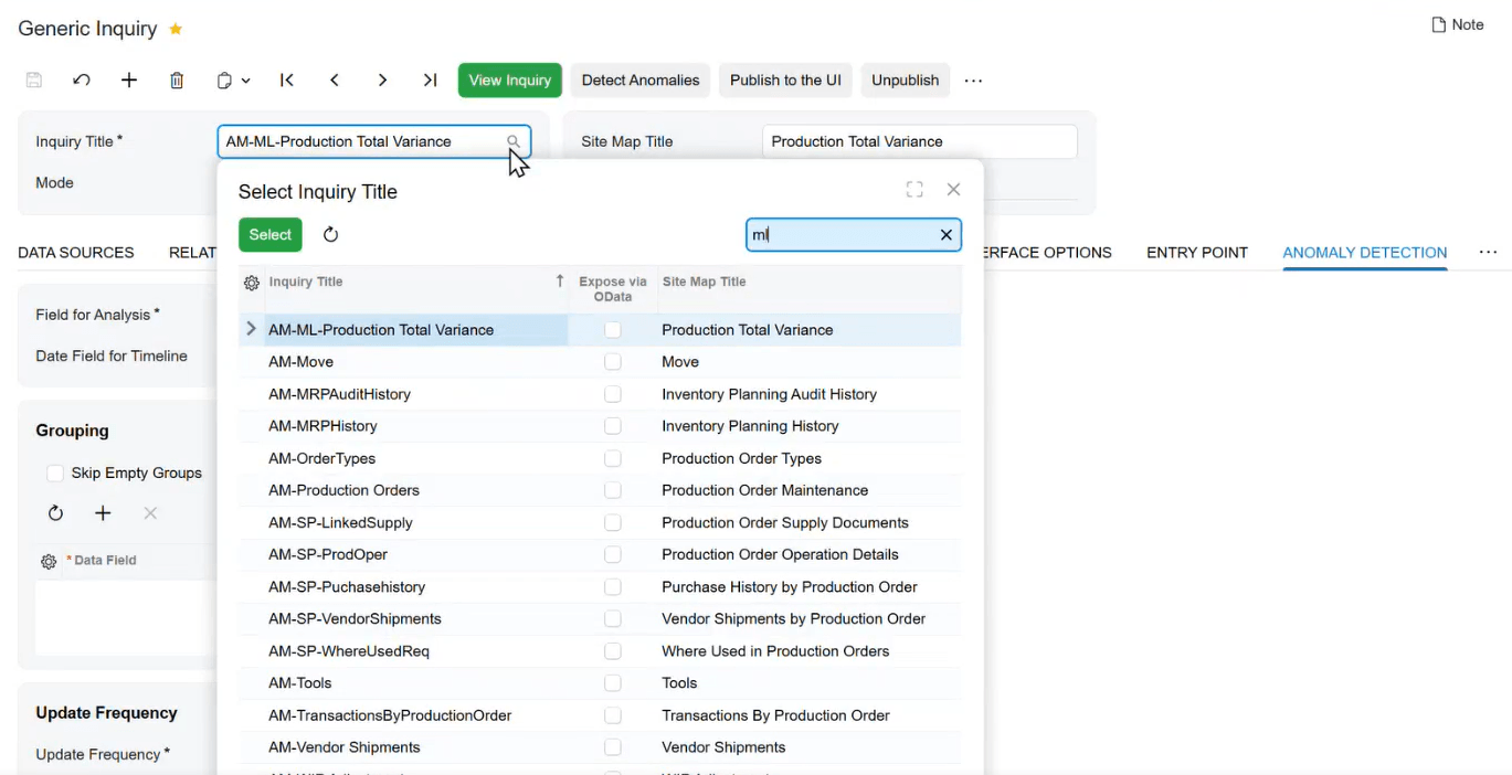 Pre-Built Inquiry Templates Screenshot of the Acumatica Screenshot of Pre-Built Inquiry Templates