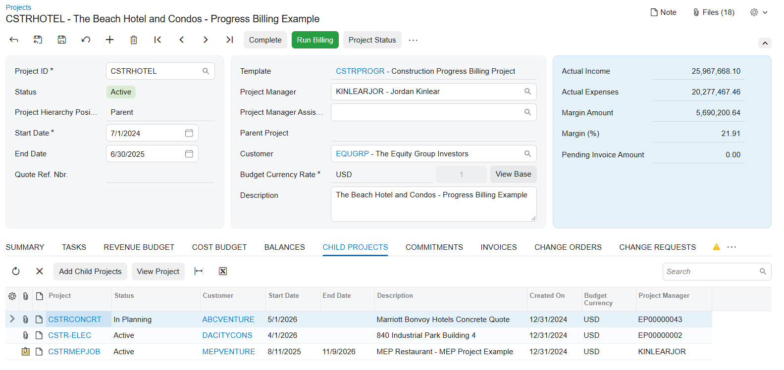 Manage Complex Multi-Phase Contracts with Parent-Child Projects