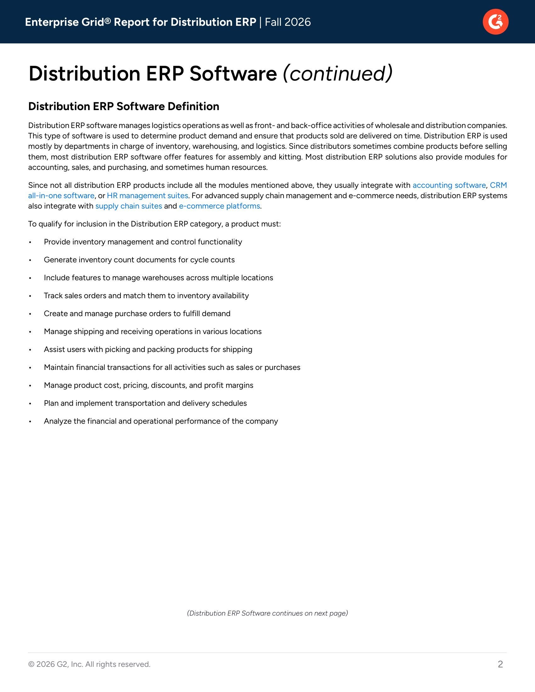 Acumatica Named High Performer in G2 Enterprise Distribution ERP Grid® – Fall 2026, page 1