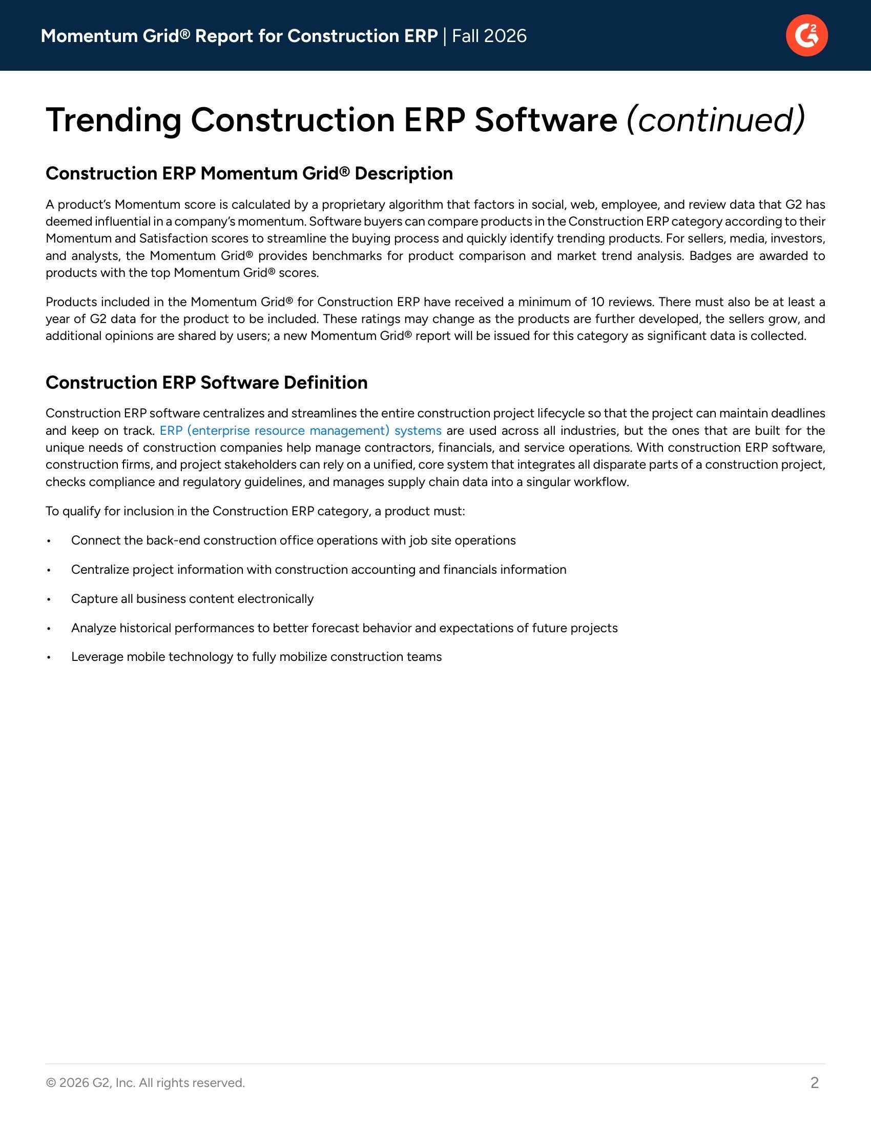 Acumatica Recognized as a Momentum Leader in G2 Construction ERP Grid® – Fall 2026, page 1