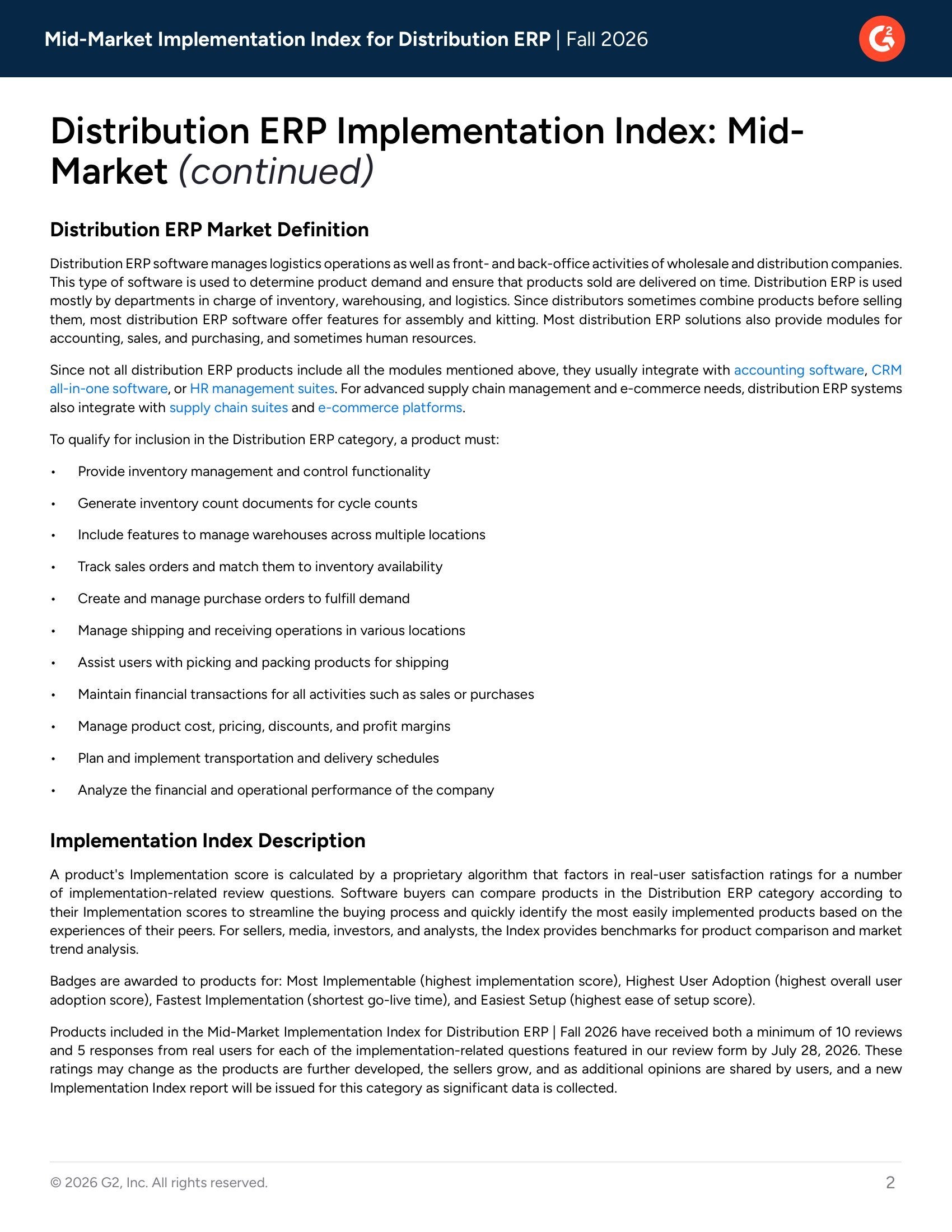 Distribution ERP Implementation Index: Mid-Market -- Fall 2026, page 1