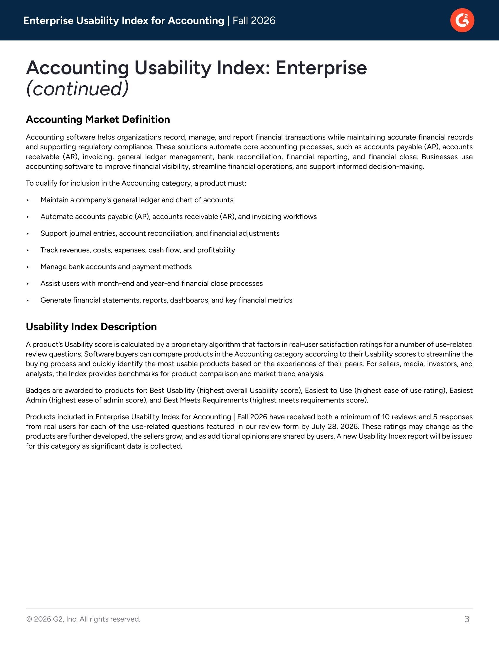 Acumatica Among Top Rated Enterprise Accounting Solutions in G2's Fall 2026 Usability Report Index., page 1