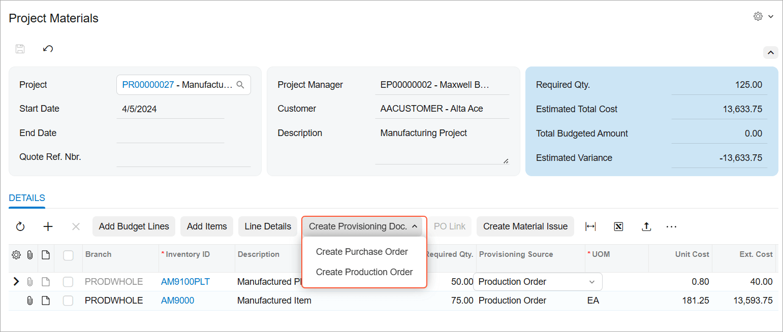 Tie Project Material Demand to Production and Inventory Planning